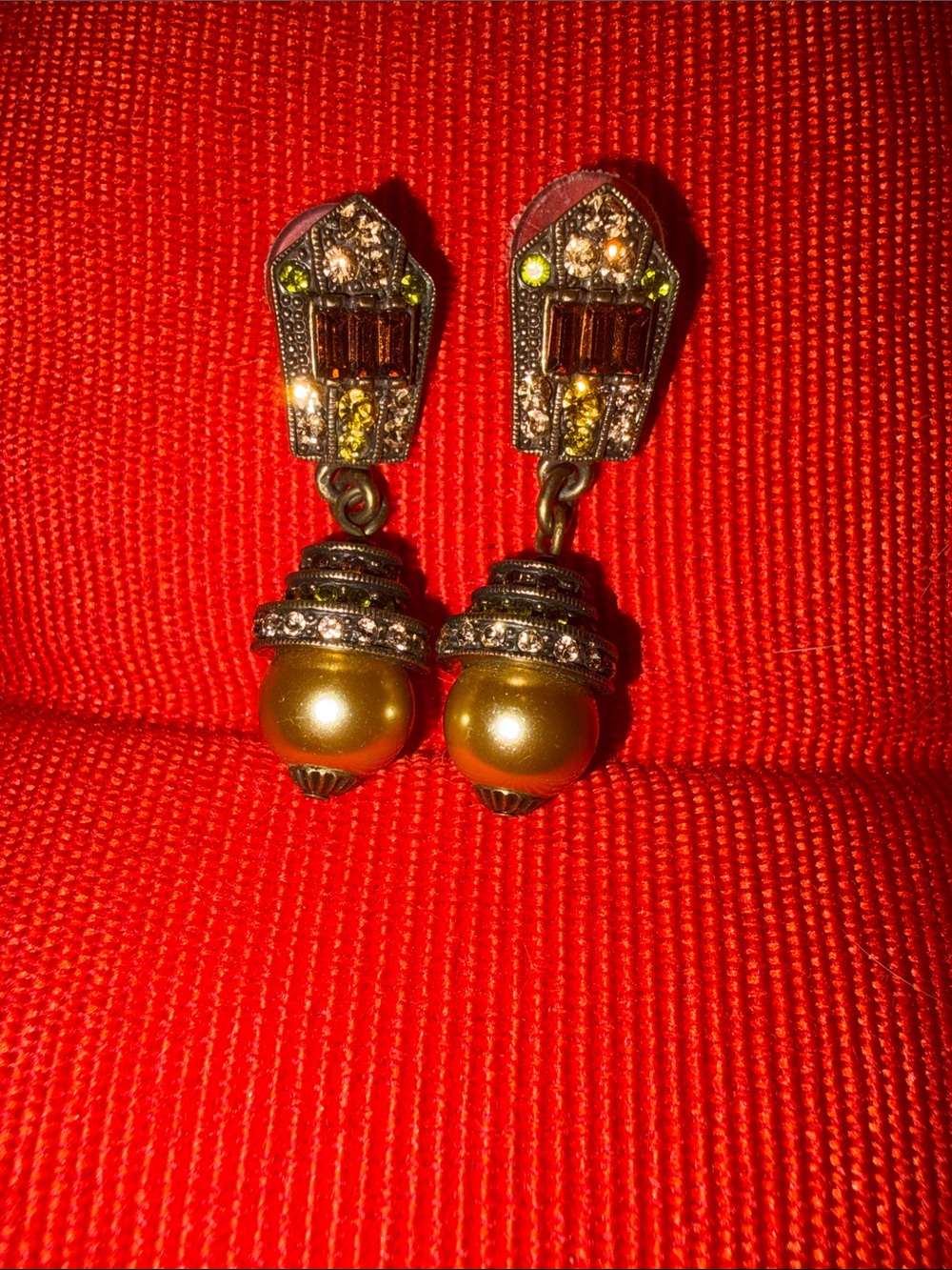 Heidi Daus Gold Drop Pearl Dangle Earrings
